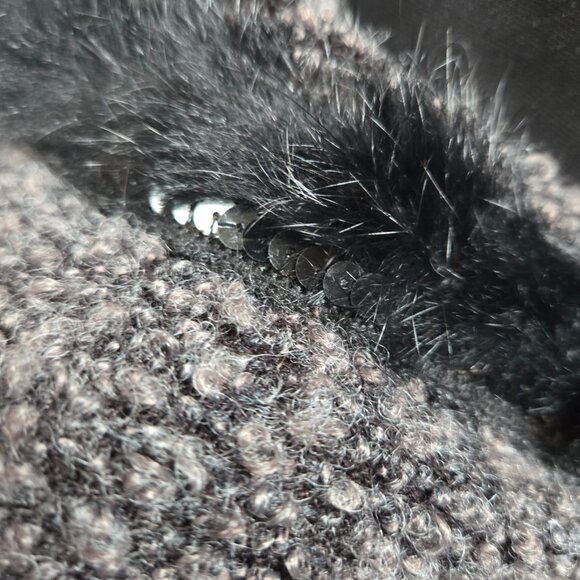 Vintage Joseph Ribkoff Drop Waist Short Dress Size 6 Black Gray Knit Beaded Bow - Picture 4 of 11